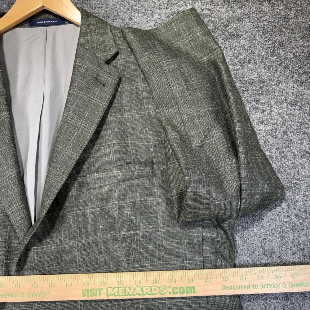 Joseph Abboud Classic Fit Sport Coat Mens 48R Green Wool Silk Linen Plaid Blazer